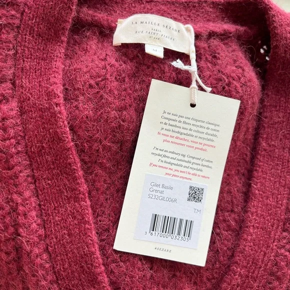 Sezane Burgundy Basile Knit Cardigan M - Picture 8 of 8